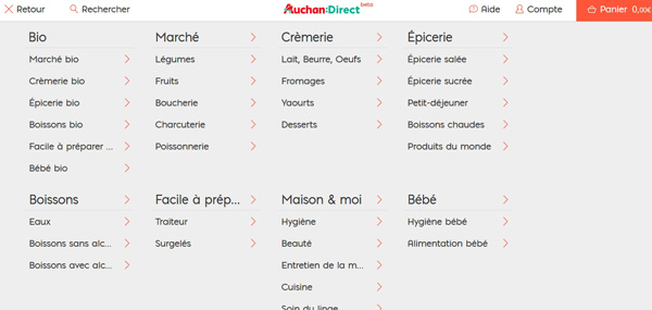 recherche par rayon - Site Auchan:Direct 2016